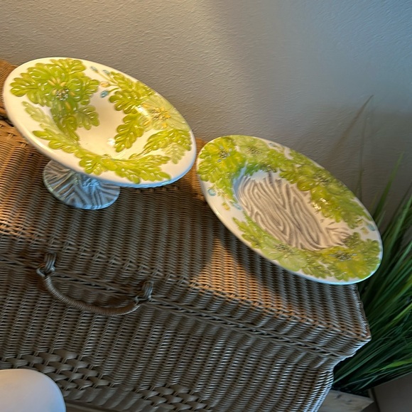 Vintage 'Tropical Palm' Hand Made Designer Laurie Gates Collection Compote - Picture 4 of 11